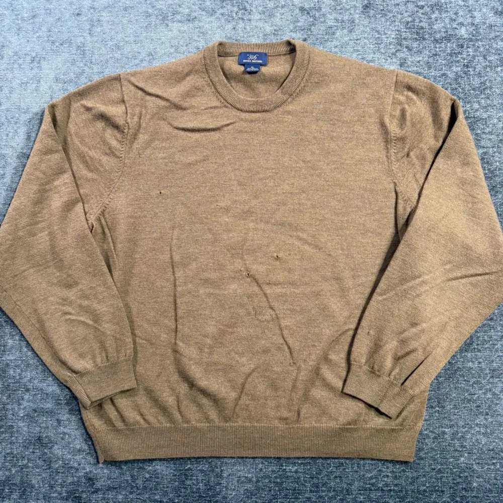 Brooks Brothers 346 Mens XL Merino Wool Blend Crewneck Sweater Tan Brown Classic